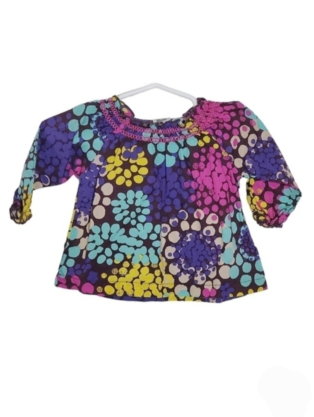 K1082 * Carter's Girls Abstract Floral Top Blue Pink Purple Size 6M